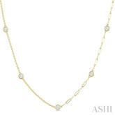 1.00 Ctw Bezel Set Round Cut Diamond Dual Chain Design Station Necklace in 14K Yellow Gold